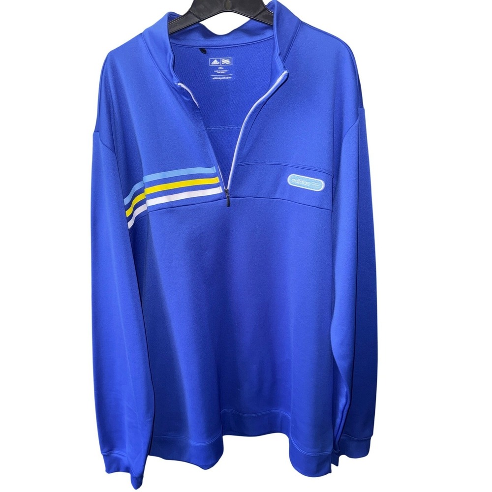 Adidas Golf Mens 2XL Royal Blue Quarter Zip‎ Pullover Striped Performance Top